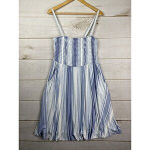 Torrid Dress Sz 0 12 L Blue Stripe Super Soft Knits Removable Strapless Smocked